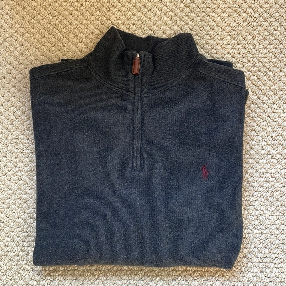 Dark gray Polo by Ralph Lauren mens quarter-zip sweater